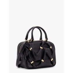Leather handbag with draped details secured by mini vara bows