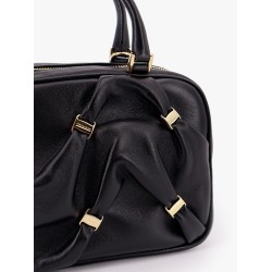 Leather handbag with draped details secured by mini vara bows