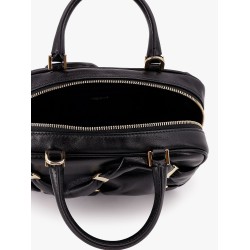Leather handbag with draped details secured by mini vara bows
