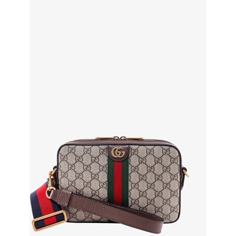 Gg supreme fabric shoulder bag with leather profiles