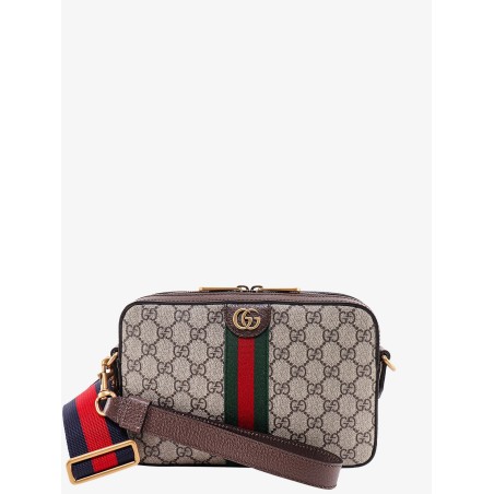 Gg supreme fabric shoulder bag with leather profiles