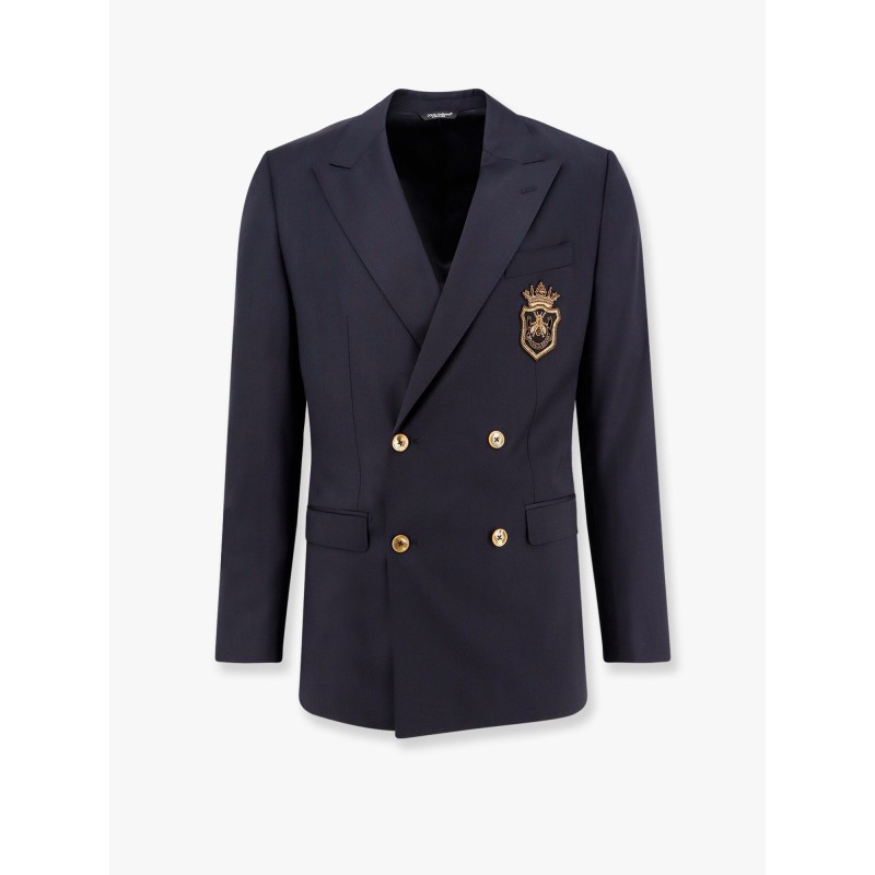 Stretch virgin wool blazer with frontal logo patch