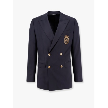 Stretch virgin wool blazer with frontal logo patch