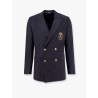 Stretch virgin wool blazer with frontal logo patch