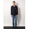 Stretch virgin wool blazer with frontal logo patch