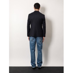 Stretch virgin wool blazer with frontal logo patch