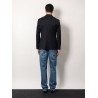 Stretch virgin wool blazer with frontal logo patch