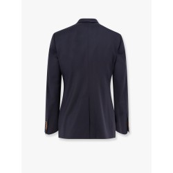 Stretch virgin wool blazer with frontal logo patch