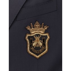 Stretch virgin wool blazer with frontal logo patch
