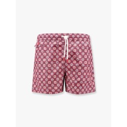 Nylon swim trunk with all-over maiolica print