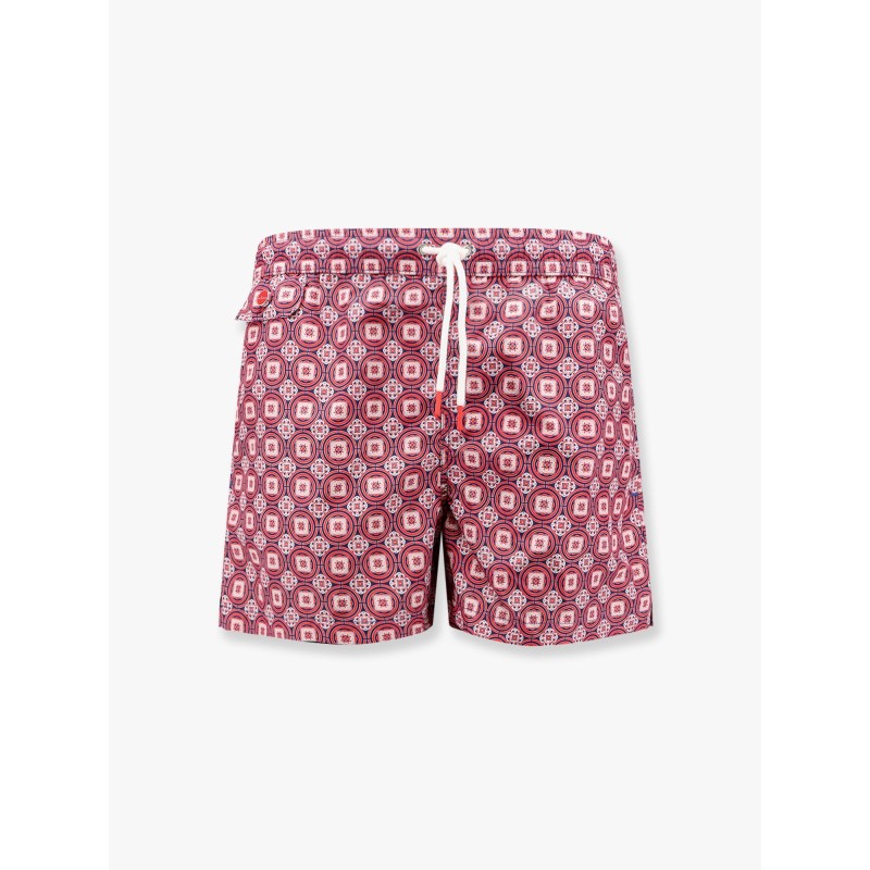 Nylon swim trunk with all-over maiolica print