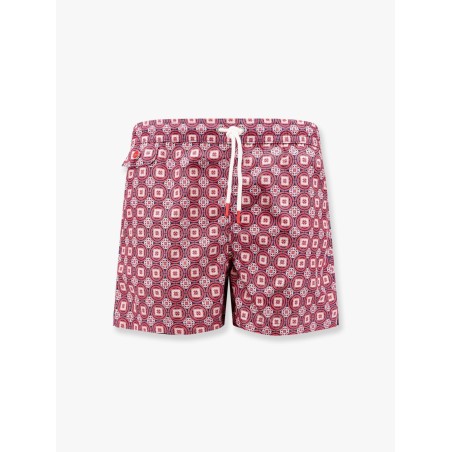 Nylon swim trunk with all-over maiolica print