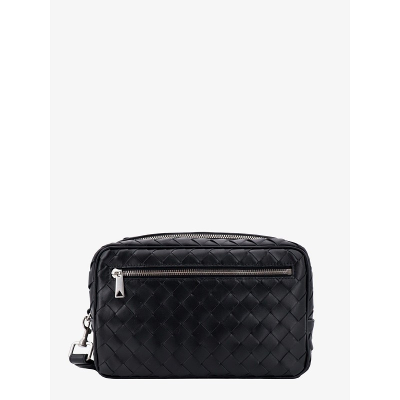 Leather clutch with woven effect