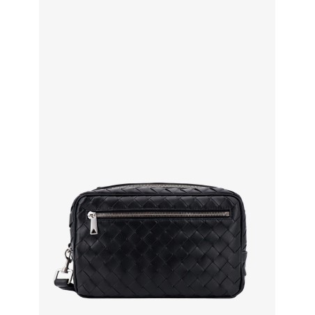 Leather clutch with woven effect