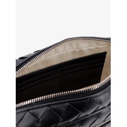 Leather clutch with woven effect