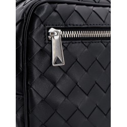 Leather clutch with woven effect