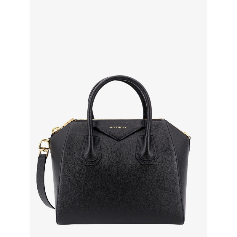 Leather handbag with frontal logo print