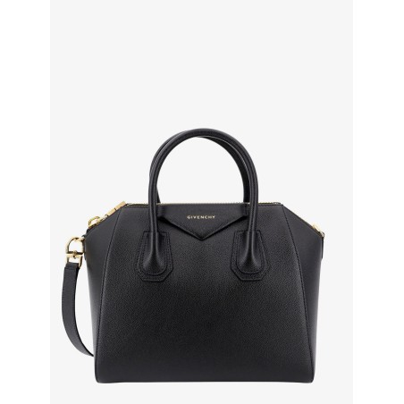 Leather handbag with frontal logo print