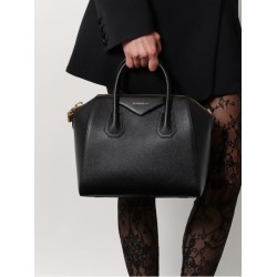 Leather handbag with frontal logo print