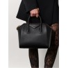 Leather handbag with frontal logo print