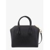 Leather handbag with frontal logo print