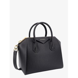 Leather handbag with frontal logo print