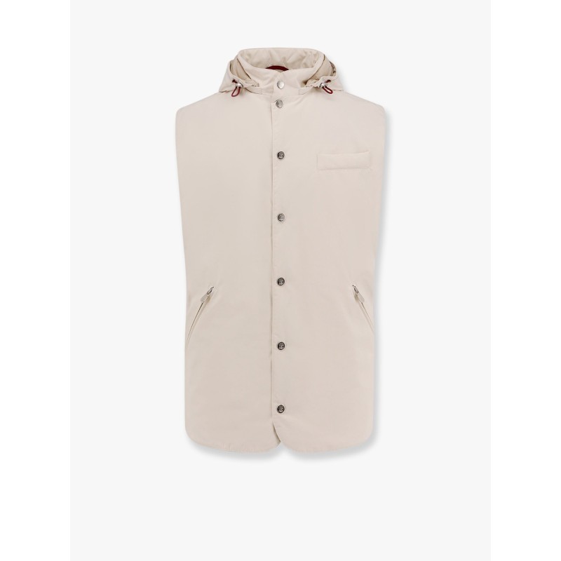 Sleeveless jacket with removable hood