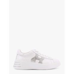 Leather sneakers with rhinestone logo on the side