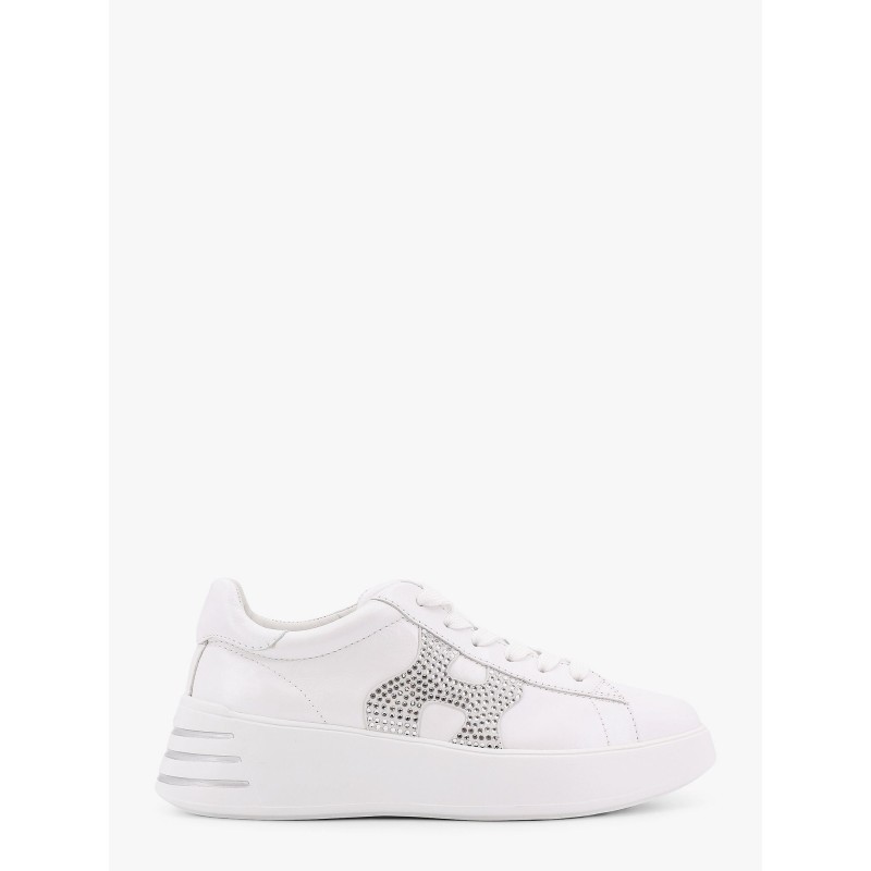 Leather sneakers with rhinestone logo on the side