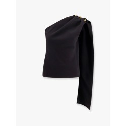Asymmetric viscose and wool crêpe top