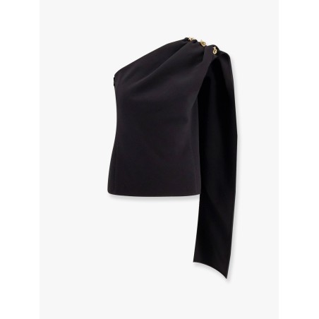 Asymmetric viscose and wool crêpe top