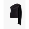 Asymmetric viscose and wool crêpe top