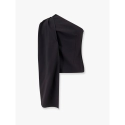 Asymmetric viscose and wool crêpe top