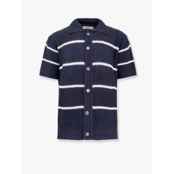Linen blend cardigan with striped motif