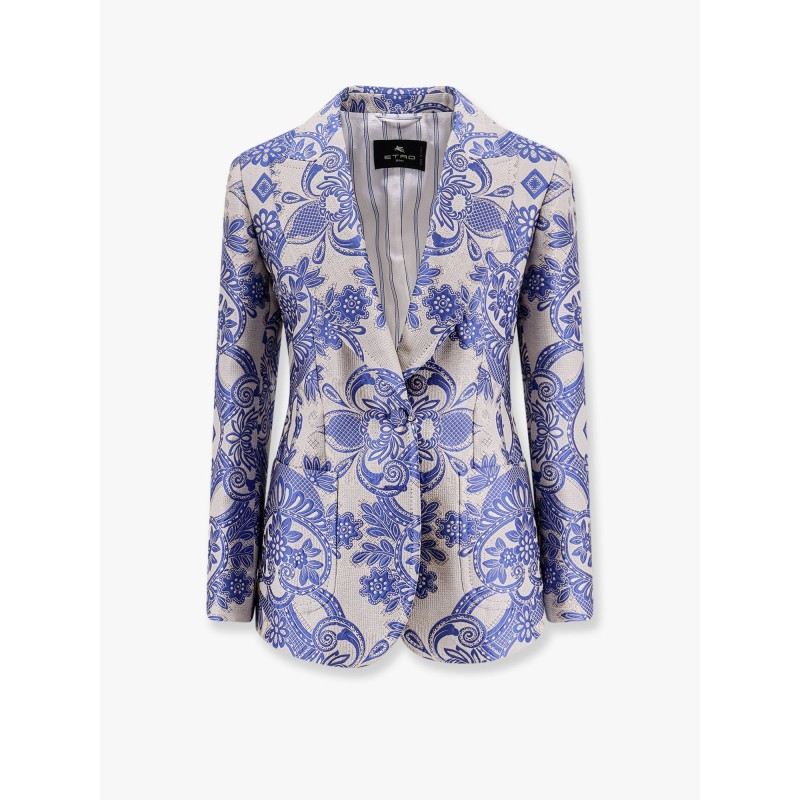 Jacquard silk blend blazer with embroidery