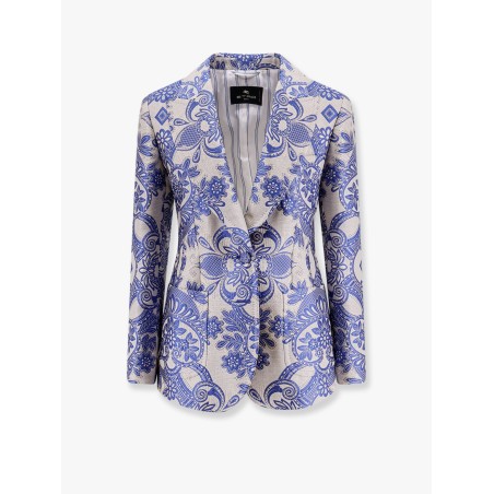 Jacquard silk blend blazer with embroidery