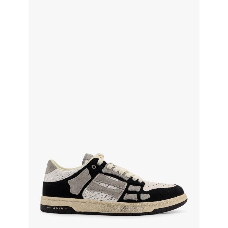 Crystal skel top low leather and suede sneakers with rhinestones detail