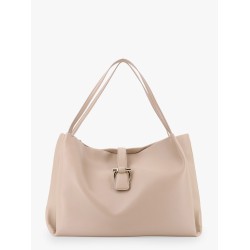 Leather handbag with metal gancini detail