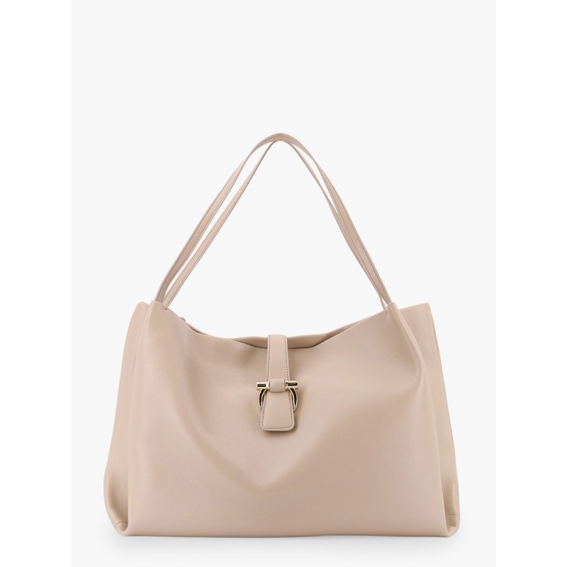 Leather handbag with metal gancini detail