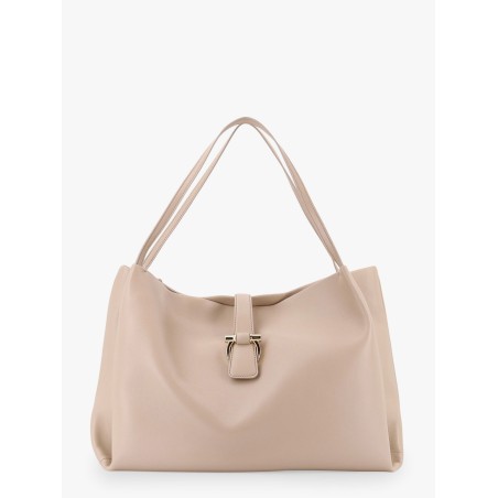 Leather handbag with metal gancini detail