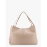 Leather handbag with metal gancini detail