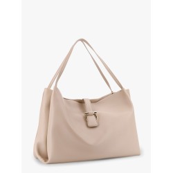 Leather handbag with metal gancini detail