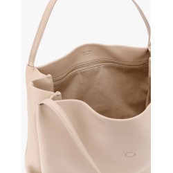 Leather handbag with metal gancini detail