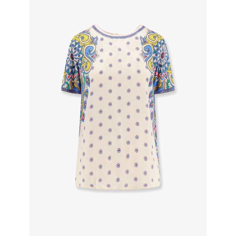 Viscose and silk top with multicolor print