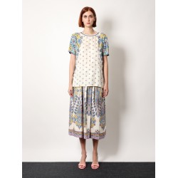 Viscose and silk top with multicolor print