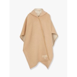 Wool and cashmere poncho with leather profiles