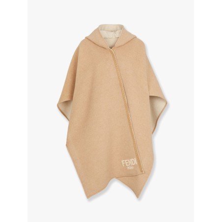 Wool and cashmere poncho with leather profiles