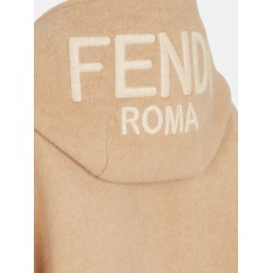 Wool and cashmere poncho with leather profiles