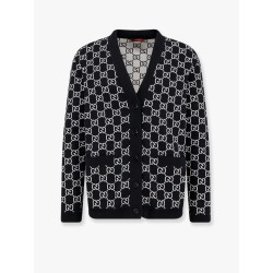 Reversible wool cardigan with gg intarsia