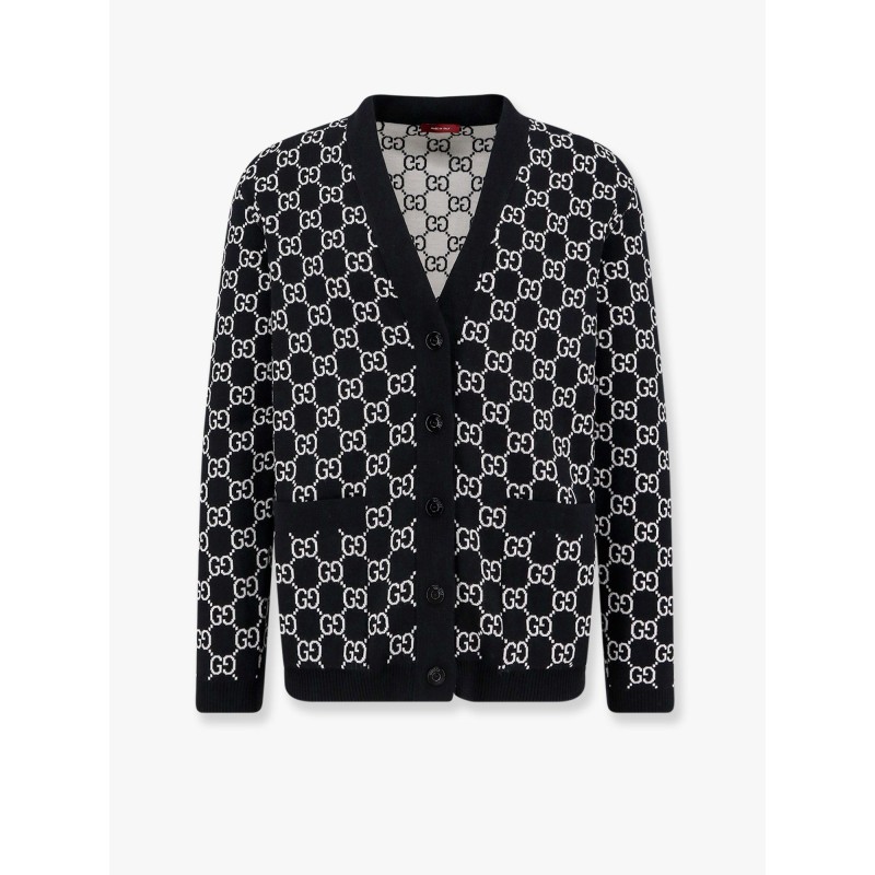 Reversible wool cardigan with gg intarsia